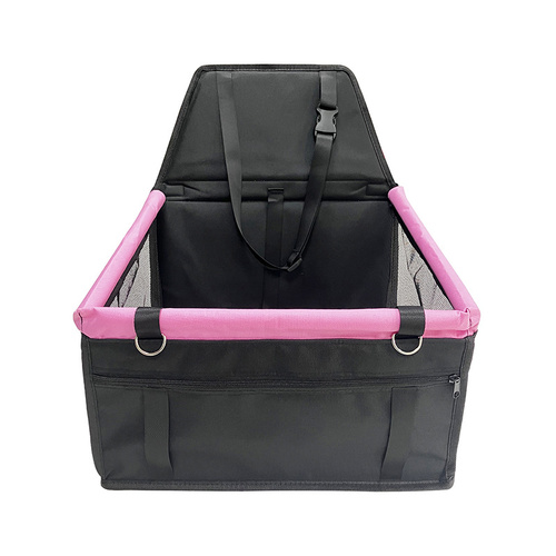 Black and pink Portable Pet Car Seat for Dogs and Cats - Adjustable Car Seat Cover, Pet Travel Car Carrier with Safety Belt - Main Image