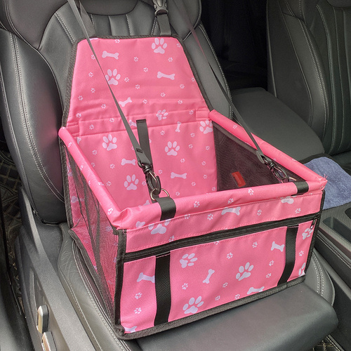 Pink bone print Portable Pet Car Seat for Dogs and Cats - Adjustable Car Seat Cover, Pet Travel Car Carrier with Safety Belt - Main Image