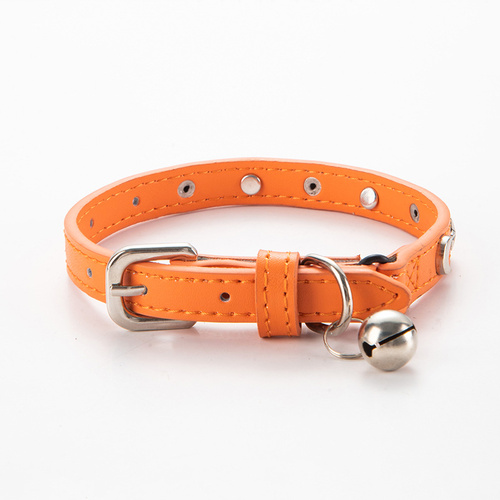 3 pcs Orange Stylish PU Leather Pet Collar - Anti-Loss, Puppy Bell, Star & Moon Design Width 1.2cm Total Length 35cm - Main Image