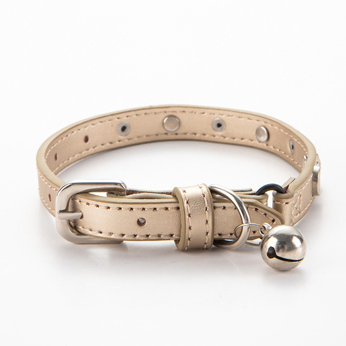 3 pcs Gold Stylish PU Leather Pet Collar - Anti-Loss, Puppy Bell, Star & Moon Design Width 1.2cm Total Length 35cm - Main Image