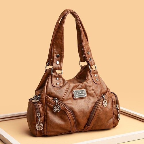 Brown Vintage Soft Leather Biker Bag - Shoulder Crossbody Handbag - Main Image