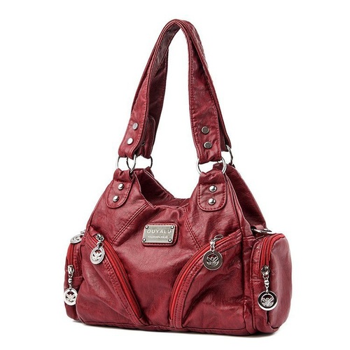 Red Vintage Soft Leather Biker Bag - Shoulder Crossbody Handbag - Main Image