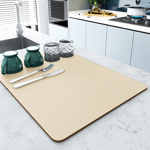 Beige Kitchen Drying Mat - Super Absorbent Dish & Cup Drainer Pad 40x50cm - Main Image