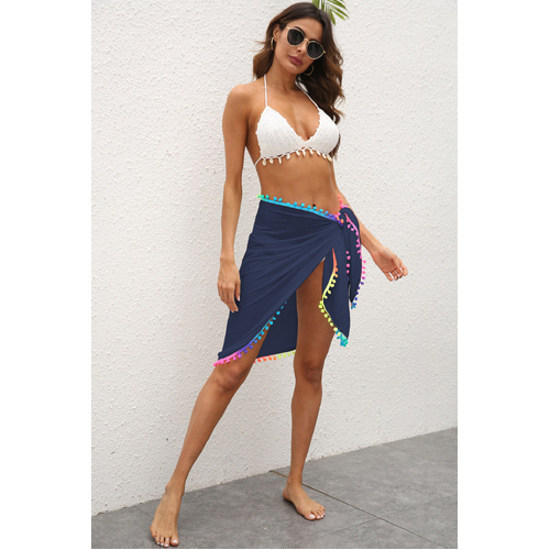 Blue Summer Sun Protection Sarong - Women's Beach Cover-Up with Tassels 68x163cm - Main Image