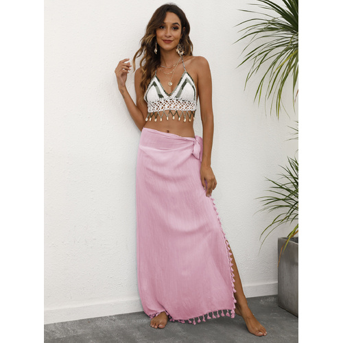 Pink Lightweight Tassel Sarong - Sexy Beach Skirt Cover-Up 104x86cm - Main Image