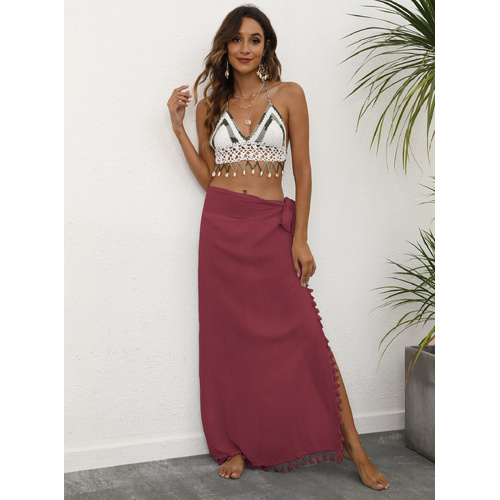 Red Lightweight Tassel Sarong - Sexy Beach Skirt Cover-Up 104x86cm - Main Image