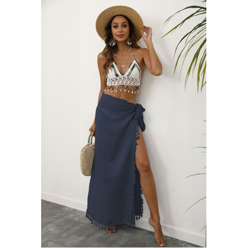 Navy blue Lightweight Tassel Sarong - Sexy Beach Skirt Cover-Up 104x86cm - Main Image