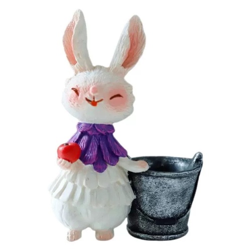 Purple Bunny with Bucket Whimsical Bunny Garden Decor - Easter Flower Pot Statue - Main Image