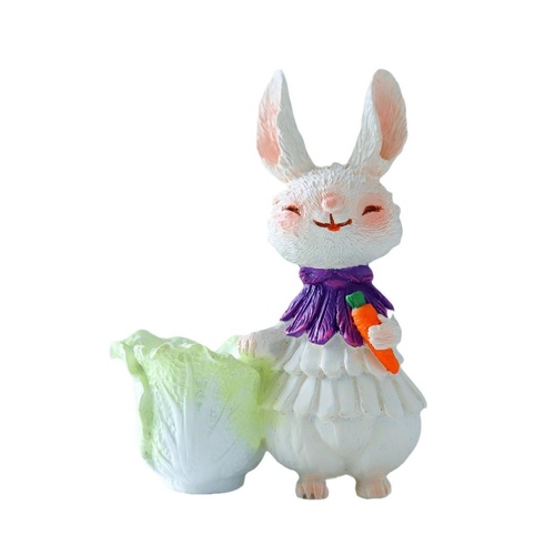 Purple Bunny with Vegetables Whimsical Bunny Garden Decor - Easter Flower Pot Statue - Main Image