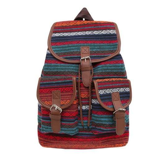 Red Stripes Boho Pattern Backpack - Stylish Casual Backpack for Everyday - Main Image