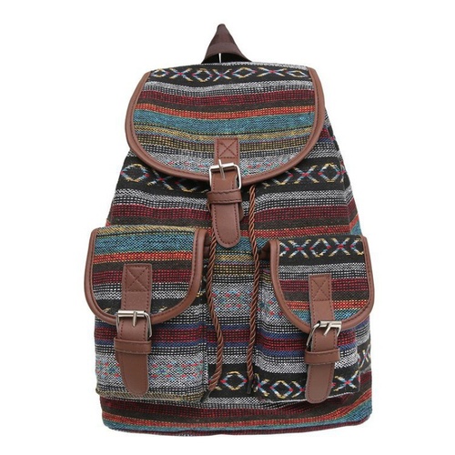 Blue Stripes Boho Pattern Backpack - Stylish Casual Backpack for Everyday - Main Image
