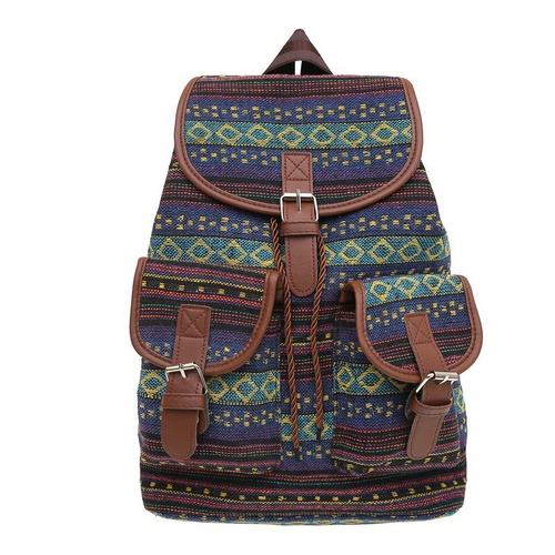 Green Stripes Boho Pattern Backpack - Stylish Casual Backpack for Everyday - Main Image
