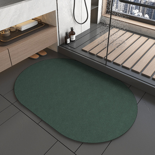 Oval dark green Quick-Dry Absorbent Non-Slip Bath Rug for Bathroom, Kitchen & Entryway 60x90cm - Main Image