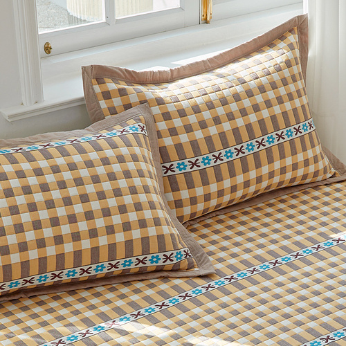 Yellow grid Soft Cotton Gauze Pillowcase Set - Breathable, Non-slip, Extra Large (Pillow Core Not Included) - Main Image