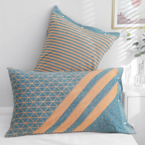 Blue Twill Snap-On Cotton Gauze Pillowcase Set - Full Coverage, Non-Slip, Easy Closure (One pair without pillow core) - Main Image