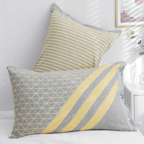 Gray Twill Snap-On Cotton Gauze Pillowcase Set - Full Coverage, Non-Slip, Easy Closure (One pair without pillow core) - Main Image