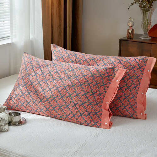 Red B pattern Snap-On Cotton Gauze Pillowcase Set - Full Coverage, Non-Slip, Easy Closure (One pair without pillow core) - Main Image