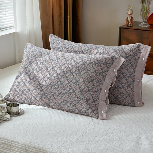 Brown B pattern Snap-On Cotton Gauze Pillowcase Set - Full Coverage, Non-Slip, Easy Closure (One pair without pillow core) - Main Image