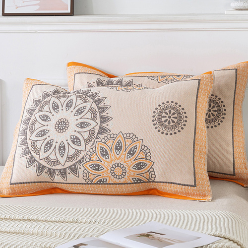 Pair of Orange pattern Tied Cotton Gauze Pillow Cover - Secure Fit, Premium Comfort (Insert Not Included) - Main Image