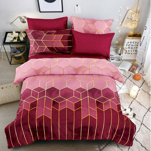 Geometric Print Duvet Cover - 3 Piece Red Ombre Bedding Set Quilt cover 230X265cm-Pillowcase 51X92cm - Main Image