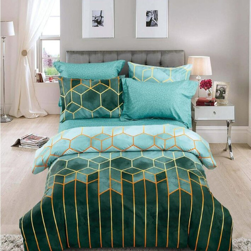 Geometric Print Duvet Cover - 3 Piece Green Ombre Bedding Set Quilt cover 230x230cm-Pillow cover 51x76cm - Main Image