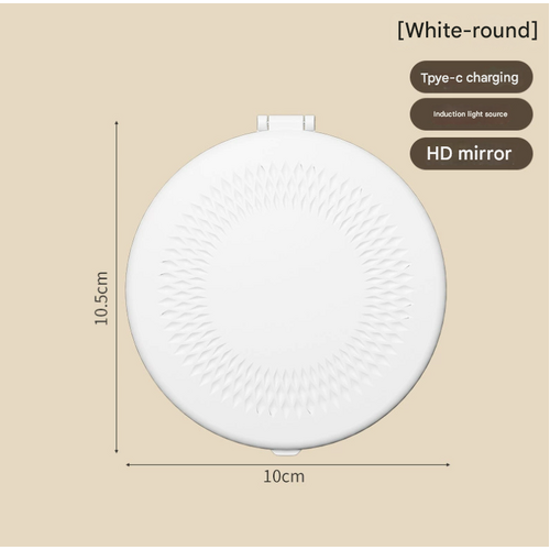 White Portable LED Makeup Mirror with Tricolor Lights - Rechargeable Folding Travel Mirror - Main Image