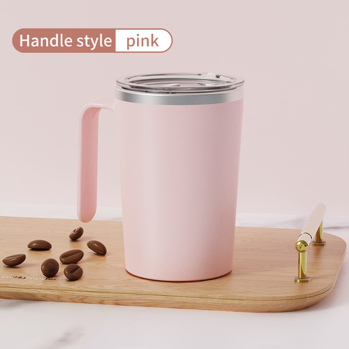Pink Portable Automatic Mixing Coffee Cup - Stainless Steel Magnetic Stirrer(handle stlye) - Main Image