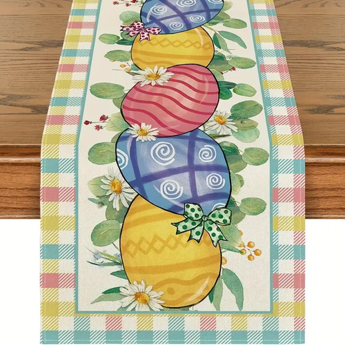 Easter Table Runner - Linen Bunny Decoration, 72-Inch Set of 2 (Style 2) - Main Image