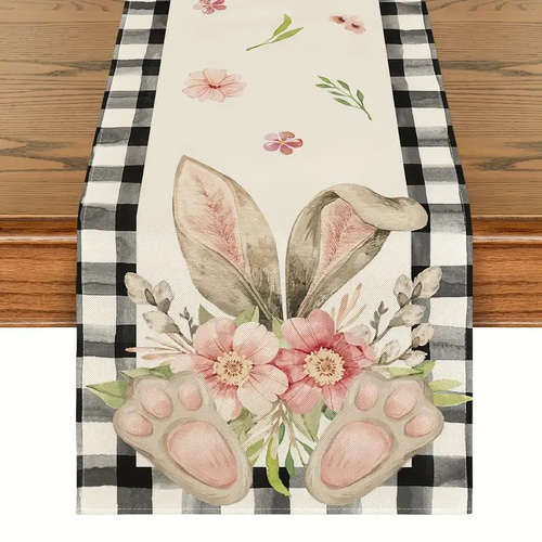 Easter Table Runner - Linen Bunny Decoration, 72-Inch Set of 2 (Style 4) - Main Image