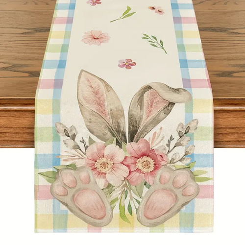 Easter Table Runner - Linen Bunny Decoration, 72-Inch Set of 2 (Style 5) - Main Image