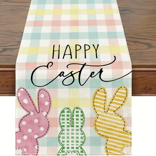 Easter Table Runner - Linen Bunny Decoration, 72-Inch Set of 2 (Style 7) - Main Image
