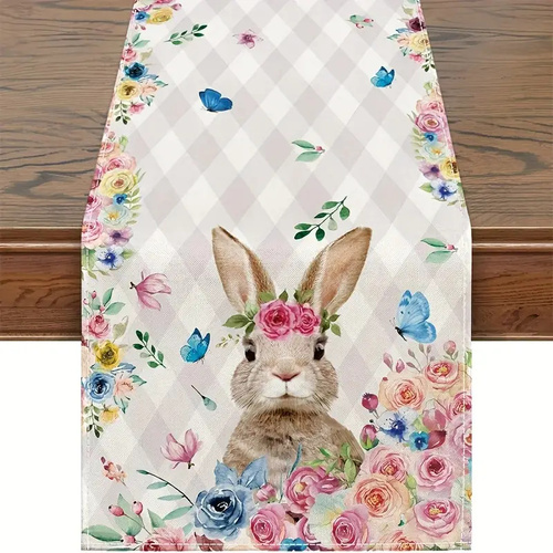 Easter Table Runner - Linen Bunny Decoration, 72-Inch Set of 2 (Style 8) - Main Image