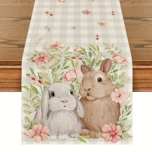 Easter Table Runner - Linen Bunny Decoration, 72-Inch Set of 2 (Style 9) - Main Image