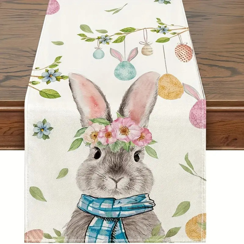 Easter Table Runner - Linen Bunny Decoration, 72-Inch Set of 2 (Style 10) - Main Image