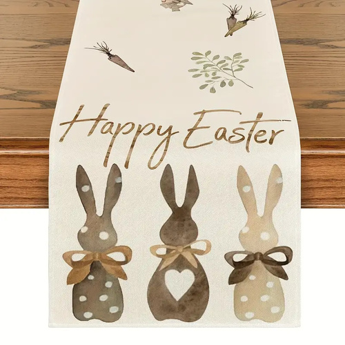 Easter Table Runner - Linen Bunny Decoration, 72-Inch Set of 2 (Style 12) - Main Image