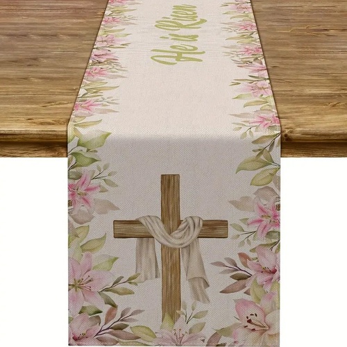 Easter Table Runner - Linen Bunny Decoration, 72-Inch Set of 2 (Style 13) - Main Image