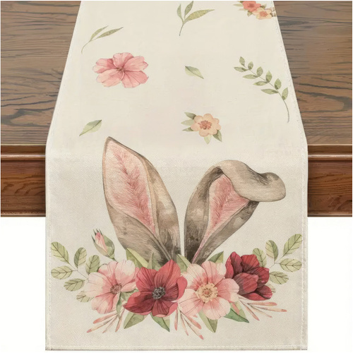 Easter Table Runner - Linen Bunny Decoration, 72-Inch Set of 2 (Style 15) - Main Image