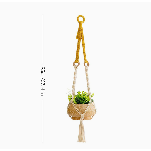 2 pcs Handwoven Plant Hanger-Cotton Rope Hanging Planter with Wooden Rings - Main Image