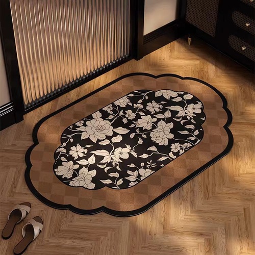 Ink Flower Diatomaceous Earth Bathroom Mat - Vintage Design, Fast-Dry Anti-Slip 60*90cm - Main Image