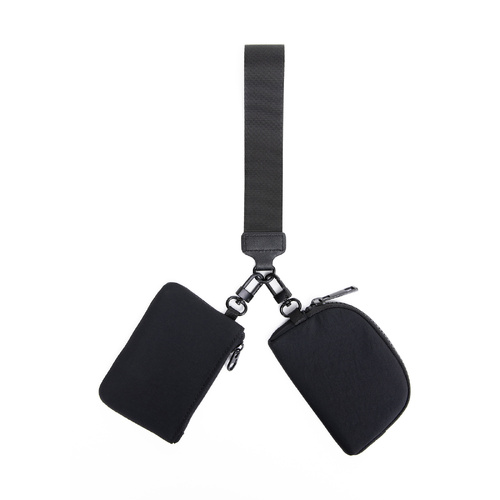 Black Stylish Mini Wristlet Wallet - Nylon, Multi-Compartment Design - Main Image