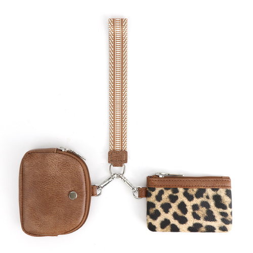Leopard Brown Stylish Mini Wristlet Wallet - Nylon, Multi-Compartment Design - Main Image