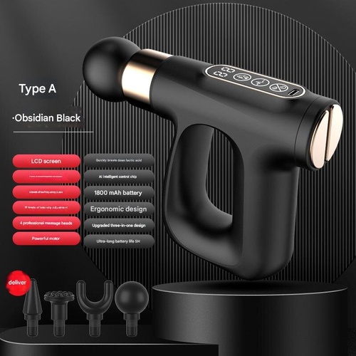 Black Mini Fascia Gun Muscle Massager with Pulse Heat - Deep Tissue Relaxation - Main Image