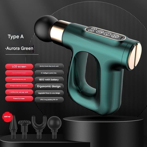 Green Mini Fascia Gun Muscle Massager with Pulse Heat - Deep Tissue Relaxation - Main Image