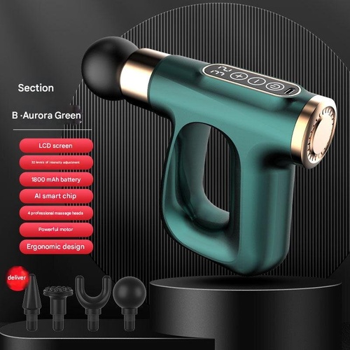 Green Heated Mini Fascia Massage Gun - LCD Display, Muscle Recovery Tool, 32 Adjustable Levels - Main Image