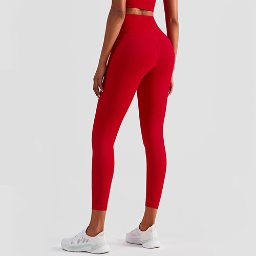 Size L Red High-Waisted Seamless Yoga Pants for Women - Tummy Control, Butt Lifting & Back Waistband Pocket - Main Image