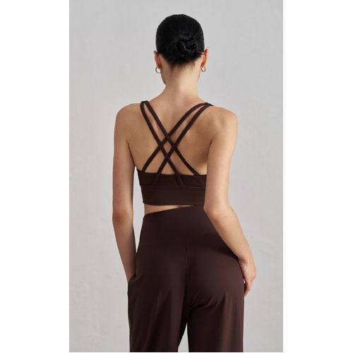 Size L Coffee Cross-Back Yoga Sports Bra for Women - High Support & Shockproof Fitness Bra - Main Image