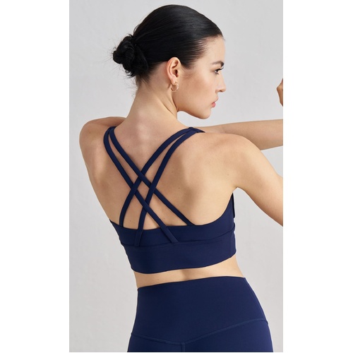 Size S Deep Sea Blue Cross-Back Yoga Sports Bra for Women - High Support & Shockproof Fitness Bra - Main Image