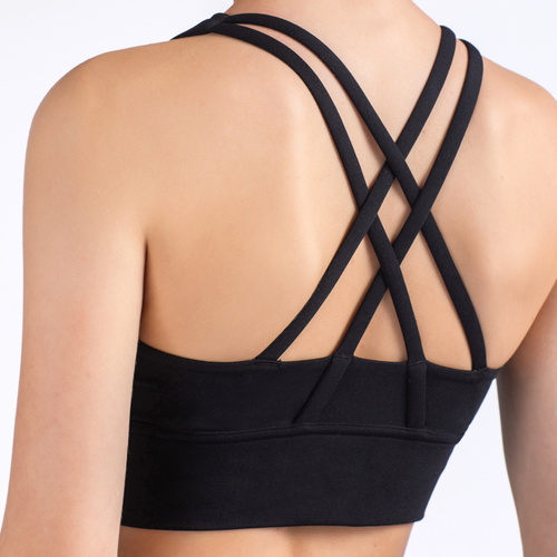 Size M Black Cross-Back Yoga Sports Bra for Women - High Support & Shockproof Fitness Bra - Main Image