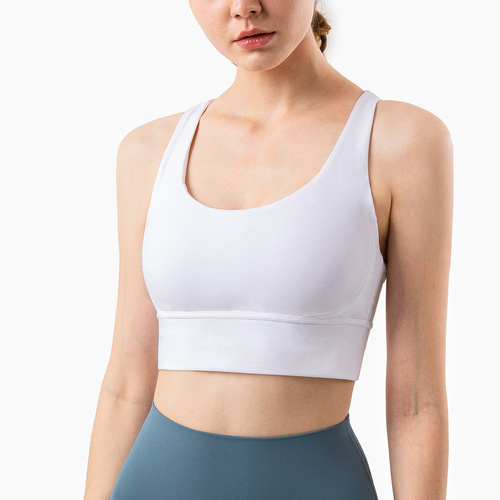 Size S White Cross-Back Yoga Sports Bra for Women - High Support & Shockproof Fitness Bra - Main Image