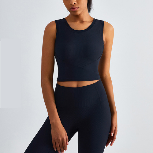 Size 6 Black Fixed Cup Sports Bra with Cross-Back Design - Seamless Yoga Bra for Women - Main Image